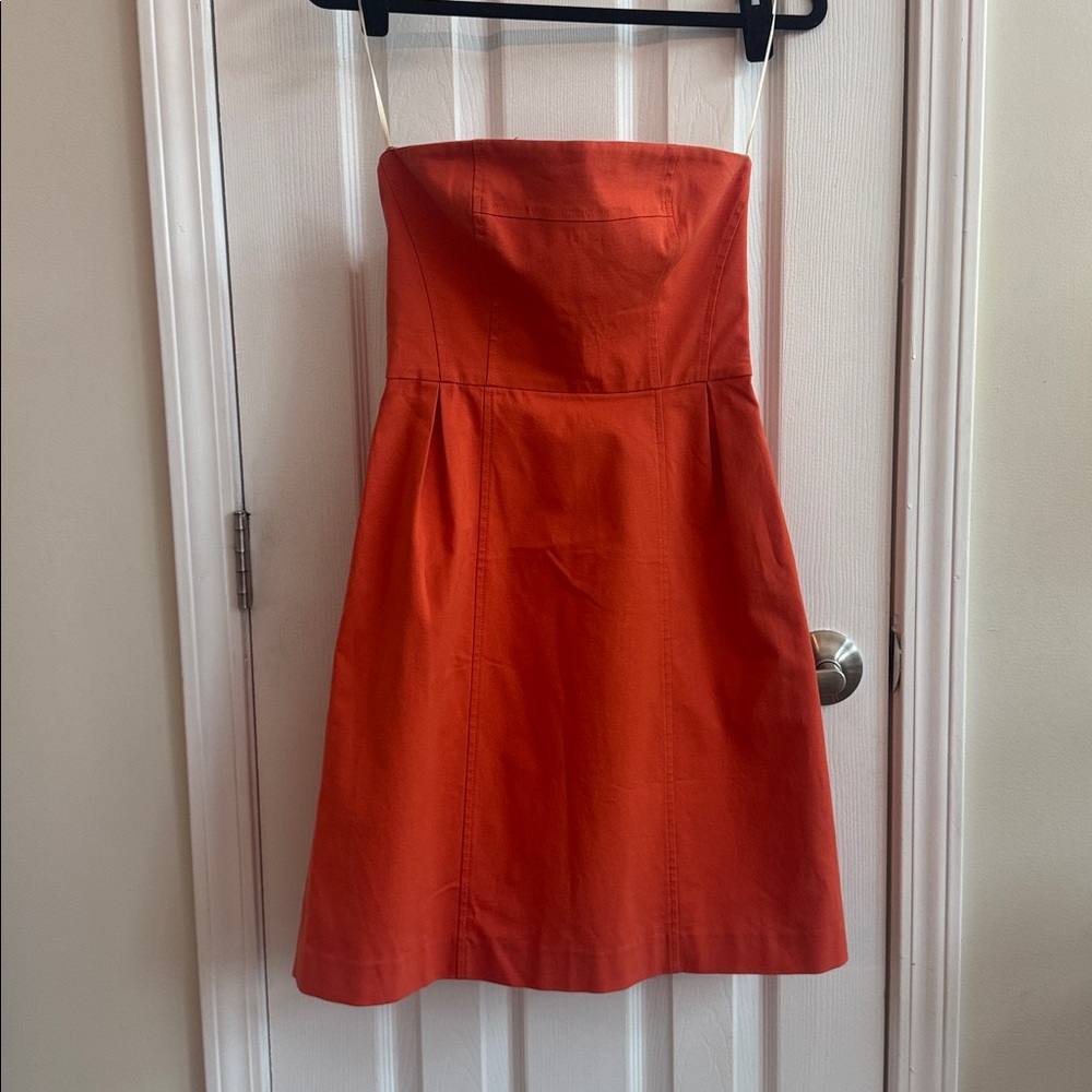 THEORY Strapless Orange Cotton Blend Dress Size 6